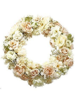 30" Peony/Rose/Snowball Wreath Cream Blush FWX098-CR/BS