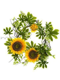 28" Sunflower/Fig Leaf Wreath Yellow Green 2 Pieces FWS011-YE/GR