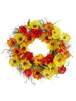 22" Poppy Wreath Yellow Orange 4 Pieces FWP028-YE/OR
