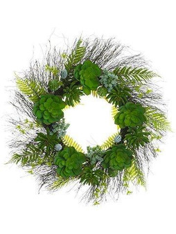 33" Succulent Garden/Fern Wreath Green Burgundy CWS151-GR/BU