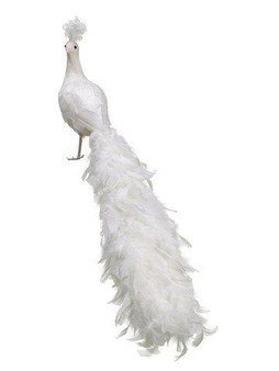 9"H X 27"L Glittered Close Tailed Peacock White 4 Pieces BB1943-WH