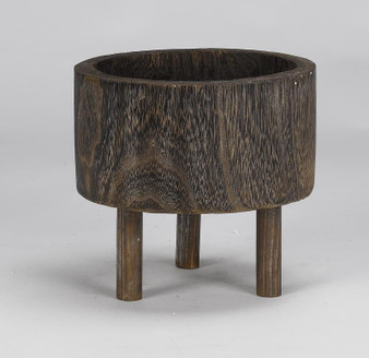 Rustic Round Wooden Planter With Wood Legs - Medium (CT2588)