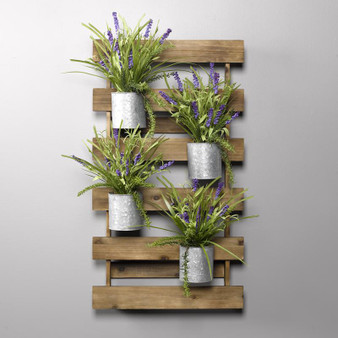 Wooden Slat Wall With Wild Lavender In Tin Cans (184056)