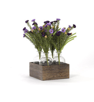 Purple And Lavender Wild Flowers In Glass Jar In Wooden Crate (184050)