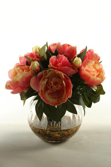 Pink Peonies In Glass Ball (149101)