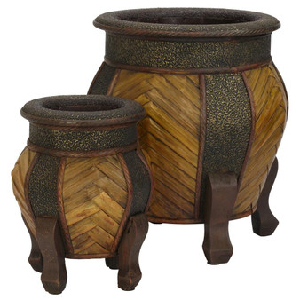 Decorative Rounded Wood Planters (Set Of 2) (519)