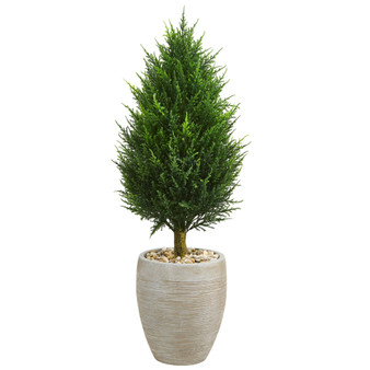 40" Cypress Cone Artificial Tree In Sand Colored Oval Planter Uv Resistant (Indoor/Outdoor) (5893)