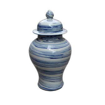 Blue & White Marblized Temple Jar - Small (1343-S)