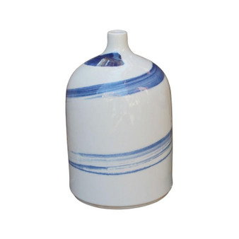 White Beauty Vase Blue Brushstrokes Spinning - Tall (1336-L)