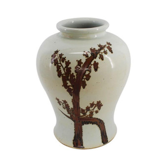 Rusty Brown Twisted Tree Flaring Rim Dynasty Porcelain Jar (1255-RB)