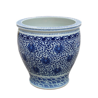 Blue & White Twisted Lotus Bowl Shape Planter 16.5H (1152)