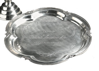 Antique Silver Brass Etched French Tray (S683)