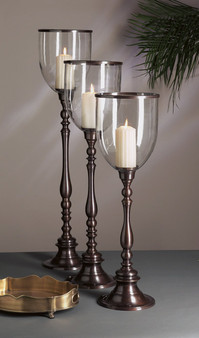 Bronze Step Base Hurricane With Clear Glass And Rim (ME2133)