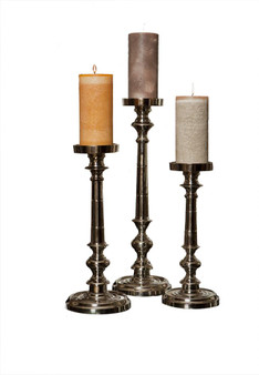 Nickel Finish Aluninum Pillar Candle Holder (Bundle Of 2) (BC416)