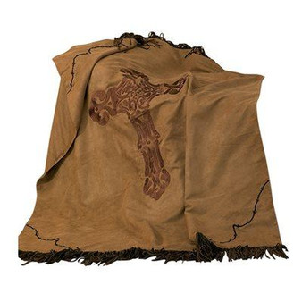 Crosses Embroidered Cross Throw With Barbwire - Tan/Brown (WS3182TH)