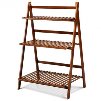 3 Tier Folding Bamboo Flower Shelf -Brown (HW66241BN)