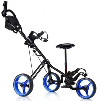 Foldable 3 Wheels Push Pull Golf Trolley With Scoreboard Bag-Navy (SP37200NY)