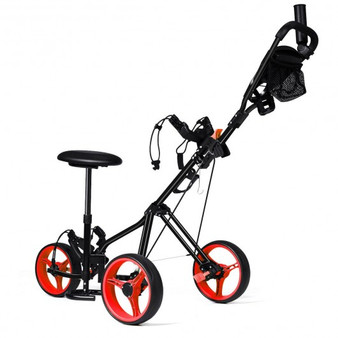 Foldable 3 Wheels Push Pull Golf Trolley With Scoreboard Bag-Red (SP37200RE)