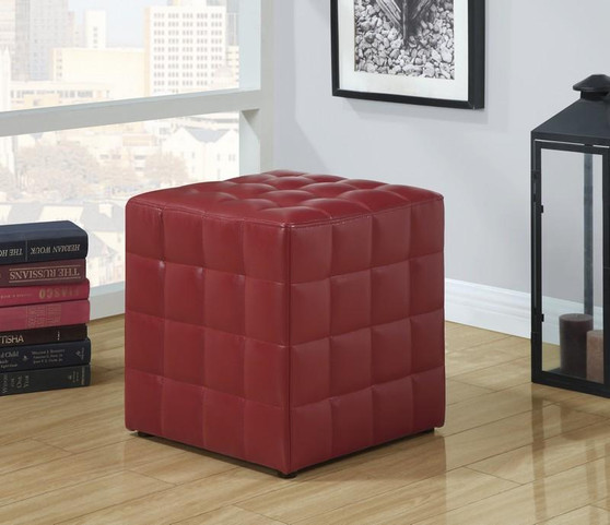 Red Leather Fabric Ottoman (I 8979)