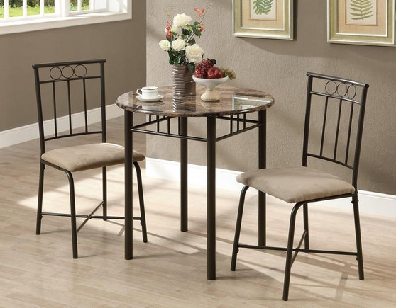 Dining Set - 3 Piece Set Cappuccino Marble Bronze Metal (I 3045)