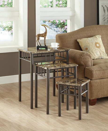Nesting Table - 3 Piece Set - Cappuccino Marble - Metal (I 3041)
