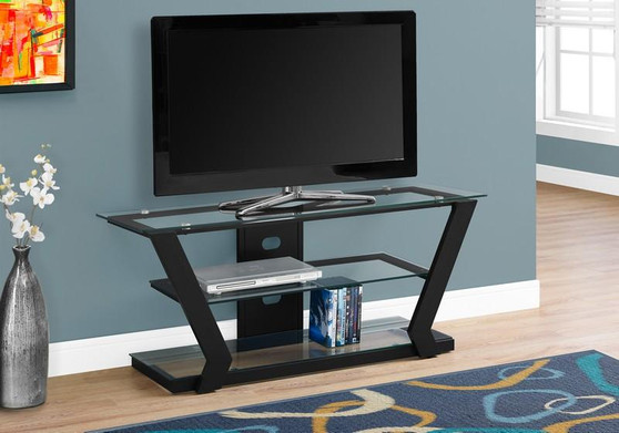Tv Stand - 48"L / Black Metal With Tempered Glass (I 2588)