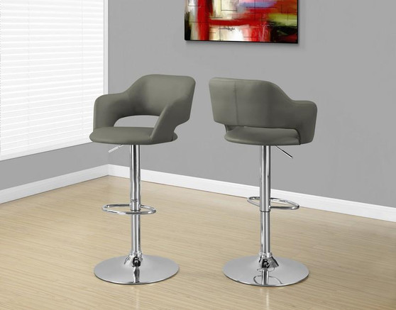 Barstool - Light Grey Chrome Metal Hydraulic Lift (I 2364)