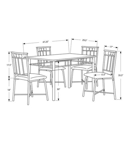 5 Piece Dining Set - Cappuccino Marble - Bronze Metal (I 1029)