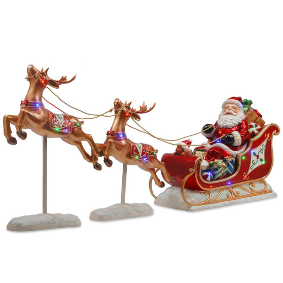Assortment-2 X 30" Reindeer Pulling Sleigh With 23" Santa Sitting-1 Set-44 Multi Led- Cul (BG-19387AST)