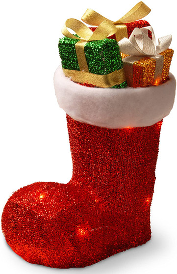 12" Red Fabric Tinsel Shoe With Gifts Inside & 10 Clear Lights Ul-Reshippable Inner Box-Pack 1/8 (MZBT-12LO-1)