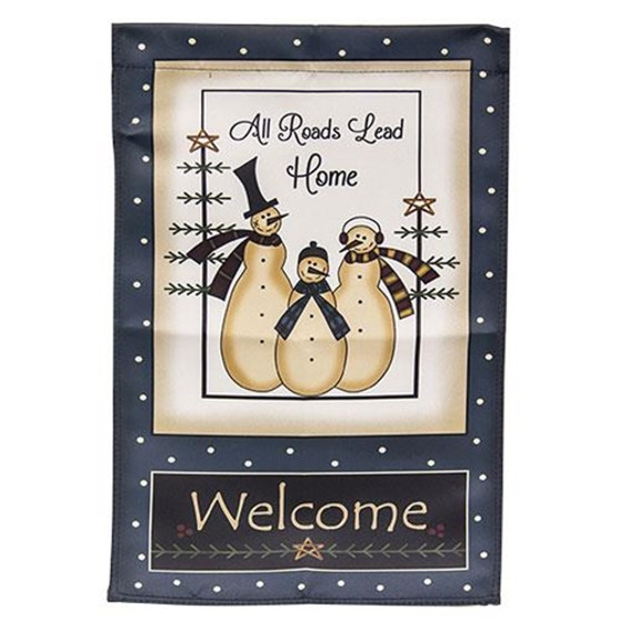 All Roads Lead Home Snowmen Garden Flag