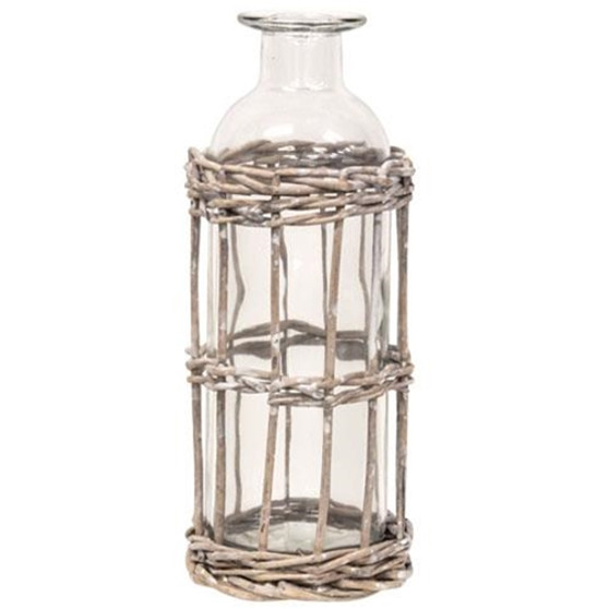 Graywash Willow Wrapped Glass Bottle 6.5" H