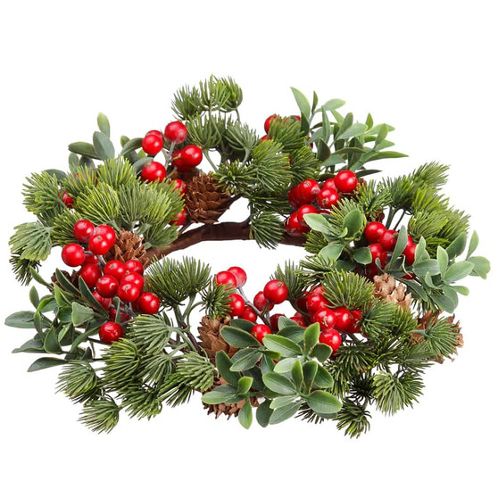 4" Berry/Pine Cone/Pine Candle Ring Red Green (Pack Of 4) XDC284-RE/GR