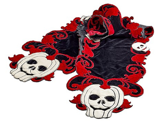 13.25"W X 72"L Velvet Skull Table Runner Black Red (Pack Of 6) AAF614-BK/RE