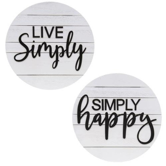 Simple Sentiment Round Slatboard Sign -2 Assorted (Pack Of 2)