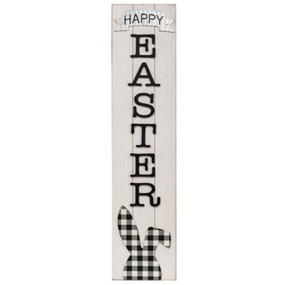 Buffalo Check Bunny Happy Easter Sign With Easel