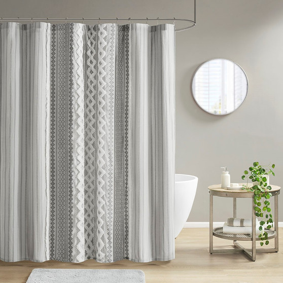Imani Cotton Printed Shower Curtain With Chenille Stripe II70-1123