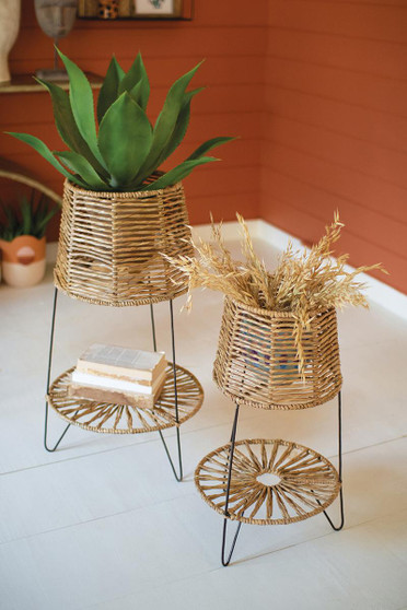 (Set Of 2) Seagrass And Iron Planters