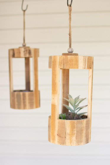 (Set Of 4) Tall Hanging Recycled Wood Planter