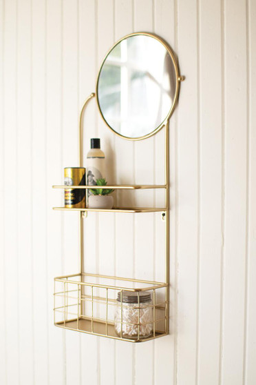 Round Mirror With Metal Shelves