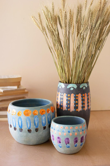 (Set Of 3) Corlorful Ceramic Vases