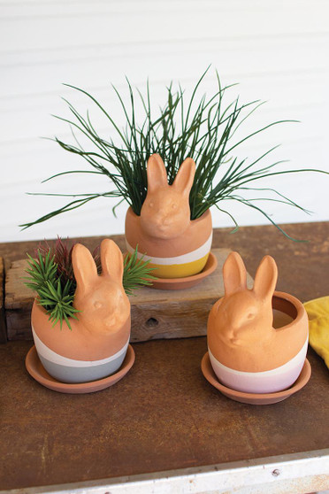 (Set Of 3) Clay Bunny Planters