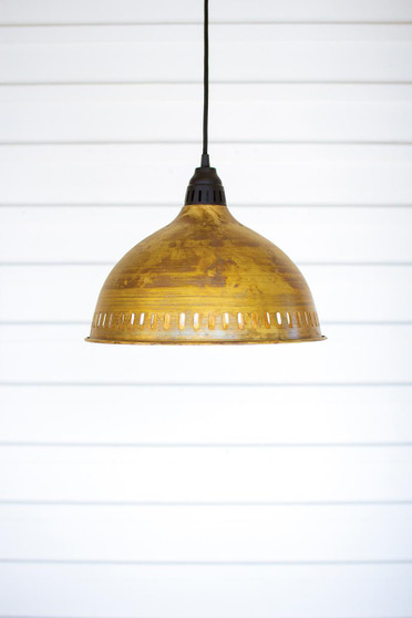 Antique Brass Pendant Light With Perforated Detail