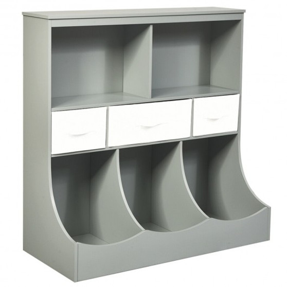 Freestanding Combo Cubby Bin Storage Organizer Unit With 3 Baskets-Gray (HW64191GR)