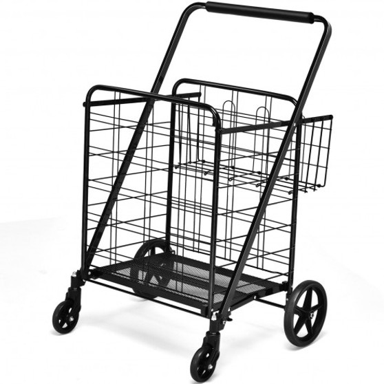 Heavy Duty Folding Utility Shopping Double Cart-Black (TL35300BK)