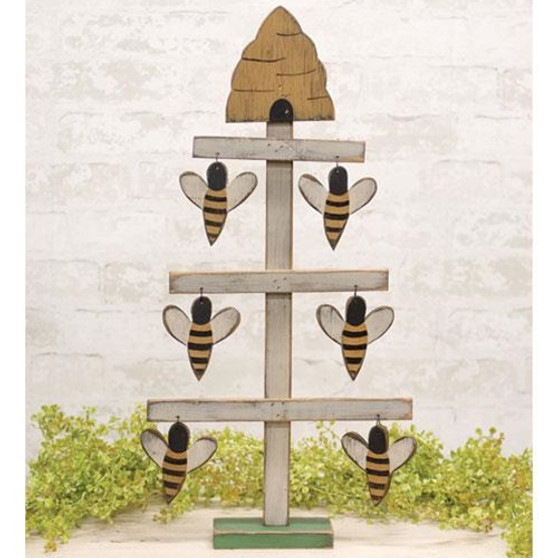 Distressed Wooden Bee & Hive Tree