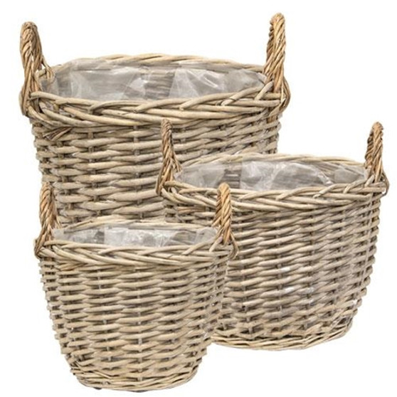 Set Of 3 - Graywashed Willow Gathering Baskets