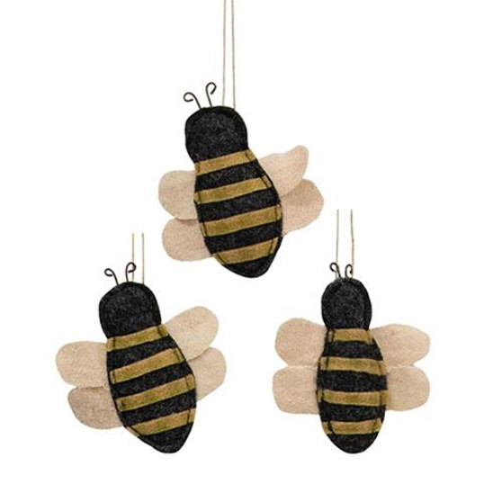 Set Of 3 - Mini Bee Ornaments