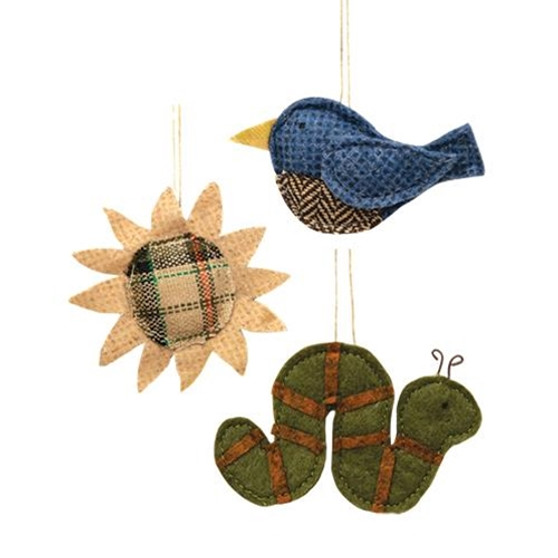 *3/Set In The Garden Fabric Ornaments GCS37983 By CWI Gifts