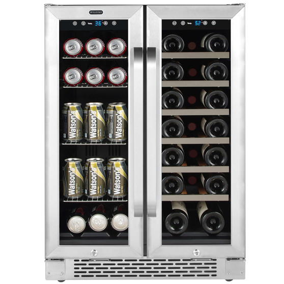 BWB-2060FDS 24" Built-In French Door Dual Zone 20 Bottle Wine 60 Can Beverage Cooler